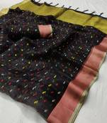 Black printed organza saree with blouse