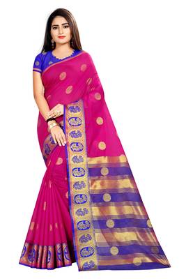 Pink woven cotton silk saree with blouse 2