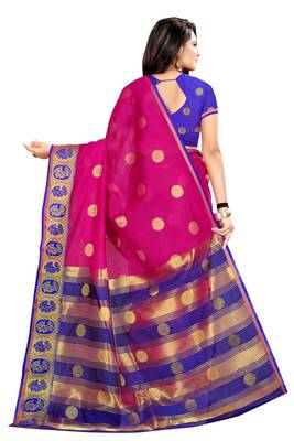 Pink woven cotton silk saree with blouse 4