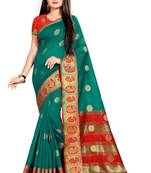 Green woven cotton silk saree with blouse