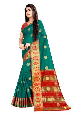 Green woven cotton silk saree with blouse 2