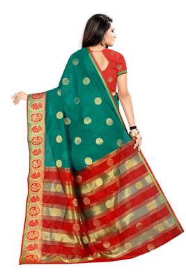 Green woven cotton silk saree with blouse 3