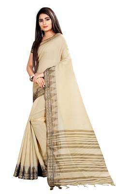 cream woven linen saree with blouse 2