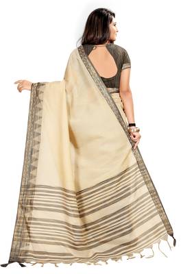 cream woven linen saree with blouse 3