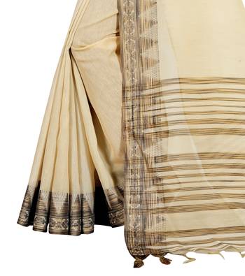 cream woven linen saree with blouse 5