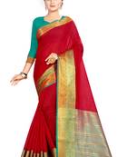 Red woven silk saree with blouse