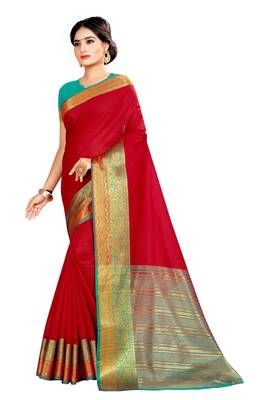 Red woven silk saree with blouse 2