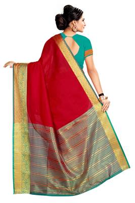 Red woven silk saree with blouse 3