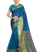 Blue woven silk saree with blouse