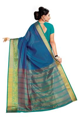 Blue woven silk saree with blouse 3