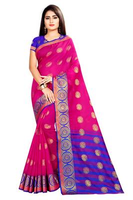 Pink woven silk saree with blouse 1
