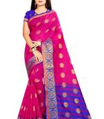 Pink woven silk saree with blouse