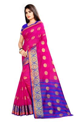 Pink woven silk saree with blouse 2