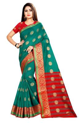 Green woven silk saree with blouse 1