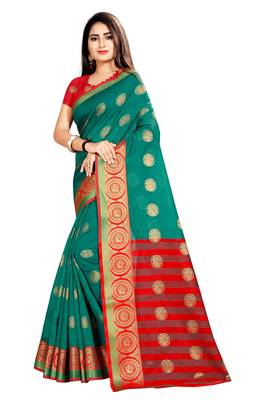 Green woven silk saree with blouse 2