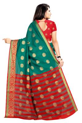 Green woven silk saree with blouse 3