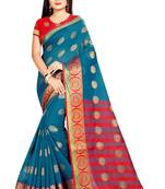 Blue woven silk saree with blouse