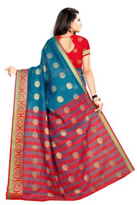 Blue woven silk saree with blouse 3