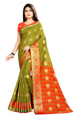 Mehendi woven silk saree with blouse 1