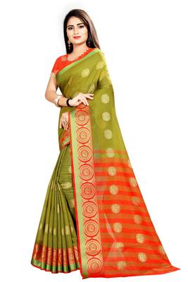 Mehendi woven silk saree with blouse 2