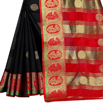 Pink woven cotton silk saree with blouse 1