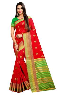 Red woven silk saree with blouse 1