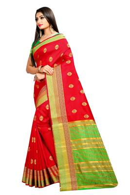 Red woven silk saree with blouse 2