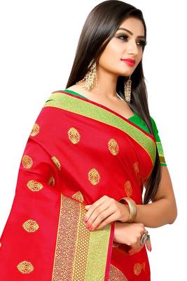 Red woven silk saree with blouse 3