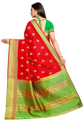 Red woven silk saree with blouse 4