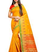 Yellow woven silk saree with blouse