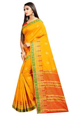 Yellow woven silk saree with blouse 2