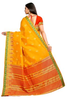 Yellow woven silk saree with blouse 3