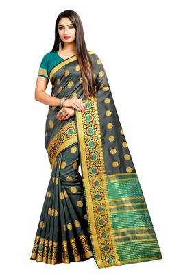 Grey woven silk saree with blouse 1