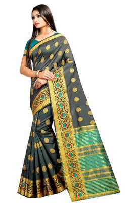 Grey woven silk saree with blouse 2