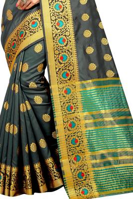 Grey woven silk saree with blouse 4