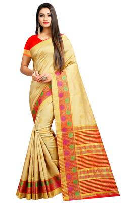 Beige woven silk saree with blouse 1