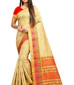 Beige woven silk saree with blouse