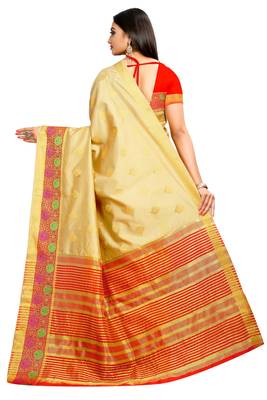 Beige woven silk saree with blouse 3
