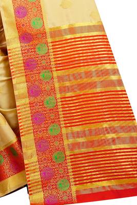 Beige woven silk saree with blouse 4