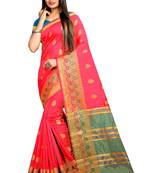 Pink woven silk saree with blouse