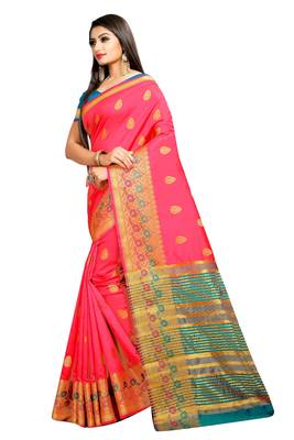Pink woven silk saree with blouse 2