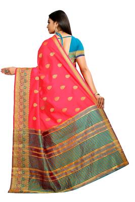 Pink woven silk saree with blouse 3