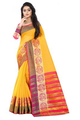 Yellow woven silk saree with blouse 1