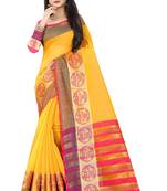 Yellow woven silk saree with blouse