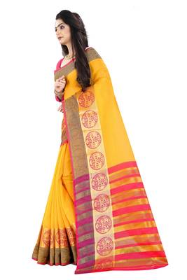 Yellow woven silk saree with blouse 2