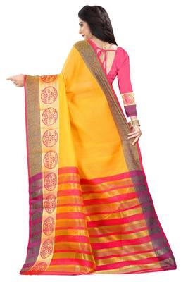 Yellow woven silk saree with blouse 3