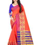Peach woven silk saree with blouse