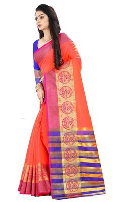 Peach woven silk saree with blouse 2