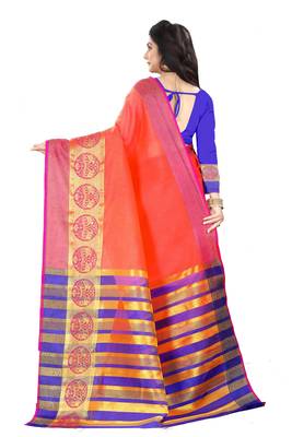 Peach woven silk saree with blouse 3