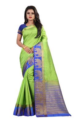 green woven silk blend saree with blouse 1